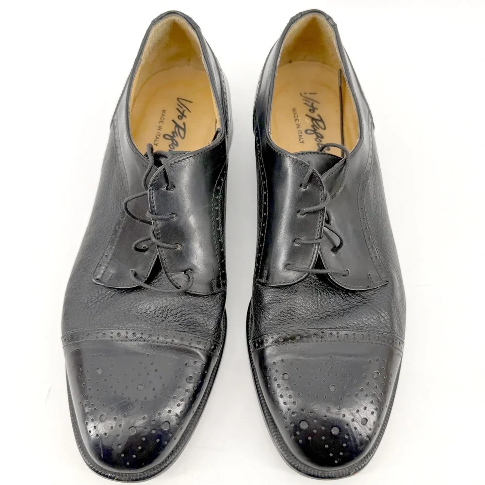 Vito Rufolo Cap Toe Oxford Mens 9 Black Leather Brogue Pebbled Made in Italy